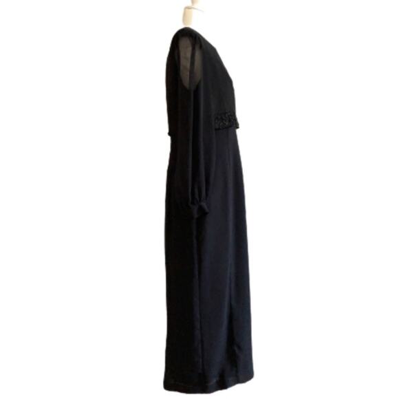 Jeffrey & Dara Dress by Linda Hutley Black Beaded Puff Sheer Sleeve Formal 10 - Picture 5 of 14